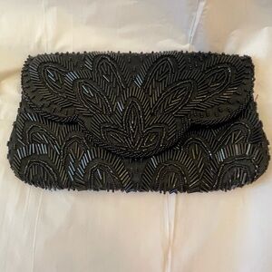 VINTAGE La Regale Beaded Clutch Black Formal Evening Bag Art Deco Style